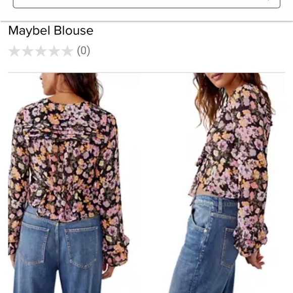 New Free People Maybel Floral Crop Tie Front Blouse Ruffles at Wrists Small SALE - Picture 2 of 7